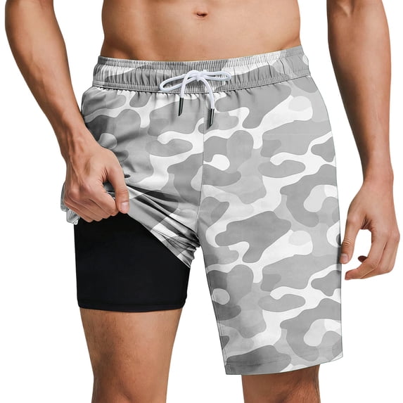 Cmfcv Swim Trunks for Men 9 Inch Inseam Compression Liner Camo Bathing Suit Beach Long Board Shorts Elastic Waist Swimsuit Anti-Chafe Quick Dry