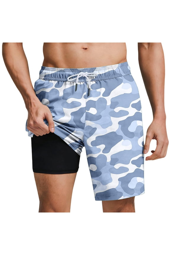 Swim Trunks for Men 9 Inch Inseam Compression Liner Camo Bathing Suit Beach Long Board Shorts Elastic Waist Swimsuit Anti-Chafe Quick Dry