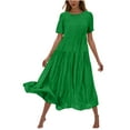 thumbnail image 1 of Cmfcve Summer Women's Casual Maxi Dress Short Sleeve Crewneck Dress ,Flowy Tiered Long Dresses, 1 of 6