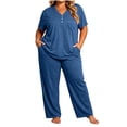 thumbnail image 1 of Cmfcve 2 Piece Pajama Set for Women Plus Size Short Sleeve Tops & Drawstring Pants Casual Daily Sleepwear Sets, 1 of 5