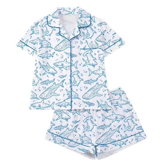 Cmfcve 2 Piece Summer Pjs Set for Women Short Sleeve Sleepwear Button Down Lounge Shorts Sets