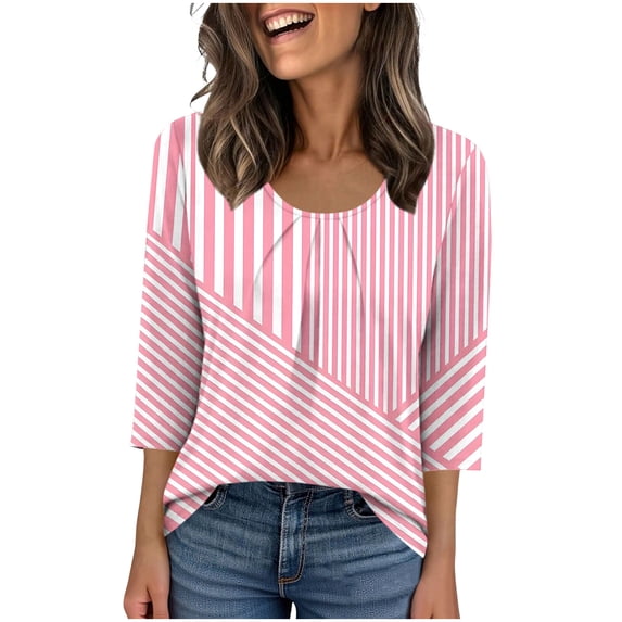 Cmfcve 3/4 Length Sleeve Womens Tops Dressy Casual Round Neck Summer Blouses Early Fall Fashion Spring Clothes