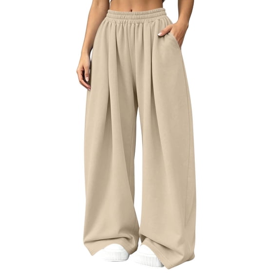 Cmfcve Baggy Sweatpants for Womens Elastic High Waisted Wide Leg Pants Casual Lounge Travel Trousers with Pockets