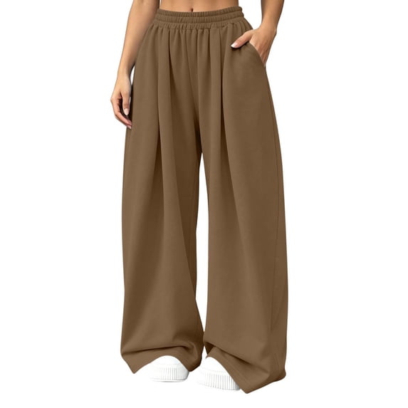 Cmfcve Baggy Sweatpants for Womens Elastic High Waisted Wide Leg Pants Casual Lounge Travel Trousers with Pockets