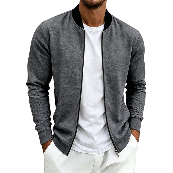 Cmfcve Baseball Collar Bomber Jacket for Men Casual Relaxed Fit Athletic Jacket Fall Long Sleeve Lightweight Layering Outerwear