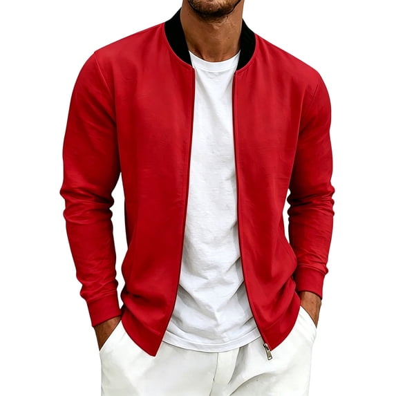 Cmfcve Baseball Collar Bomber Jacket for Men Casual Relaxed Fit Athletic Jacket Fall Long Sleeve Lightweight Layering Outerwear