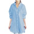 thumbnail image 1 of Cmfcve Woman Gauze Shirt Lapel Long Sleeve Cotton Linen Blouse Versatile Simple Henley front Button Top with Pocket, 1 of 6