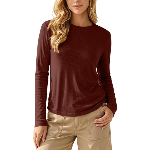 Cmfcve Basic T-Shirts for Women Long Sleeve Fall Tops Fashion Casual Loose Fit Blouses