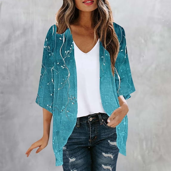 Cmfcve Beach Cover Ups for Women 3/4 Sleeve Summer Cardigans Open Front Casual Loose Fit Blouses