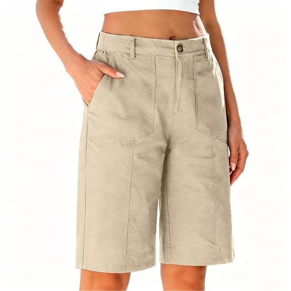 Cmfcve Bermuda Shorts for Women Knee Length High Waisted Summer Dressy Casual Chino Shorts