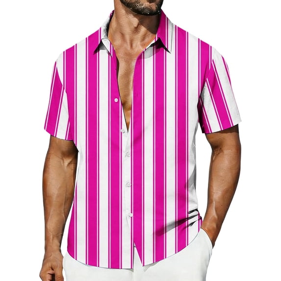 Cmfcve Big Size Striped Summer Shirt for Men Casual Stylish Short Sleeve Button Up Shirts Casual Regular Fit Collar Hawaiian Shirt