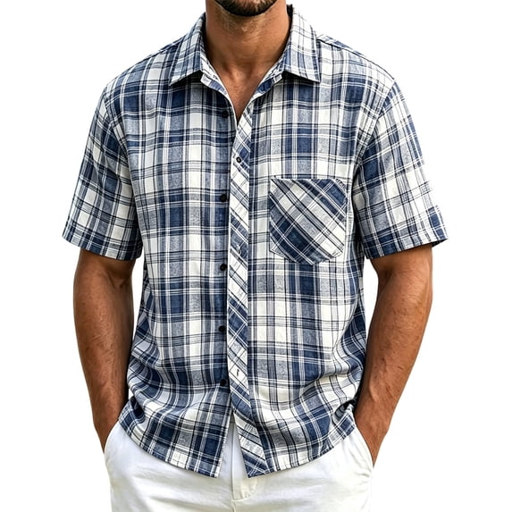 Cmfcve Big & Tall Classic Plaid Button Down Shirts for Men Casual Short Sleeve Work T Shirts