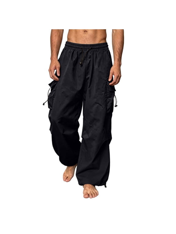 Big & Tall Men's Baggy Cargo Pants Trendy Quick-Dry Casual Parachute Pants Loose Fit Harem Joggers with Pockets for Streetwear