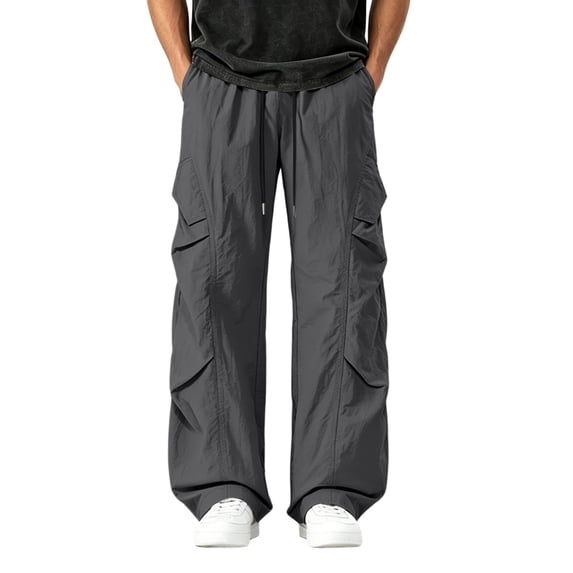 Cmfcve Big & Tall Parachute Pants for Men Loose Fit Casual Outdoor Wide Leg Cargo Pants Drawstring Elastic Waist Trousers