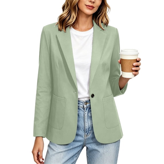 Cmfcve Blazer for Women Long Sleeve Business Casual Suit Jacket Notch Lapel Button Blazer Padded Shoulders
