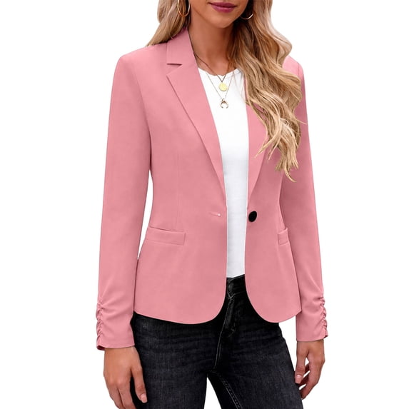 Cmfcve Blazers for Women Long Sleeve Single Button Business Casual Blazers Notch Lapel Lightweight Open Front Work Suit Jacket