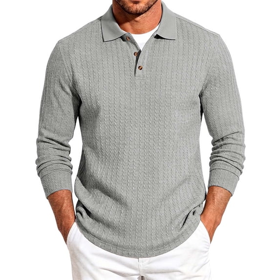 Cmfcve Button Collared Shirts for Men Casual Long Sleeve Knitted Layering Tops Regular Fit Classic Golf Shirts