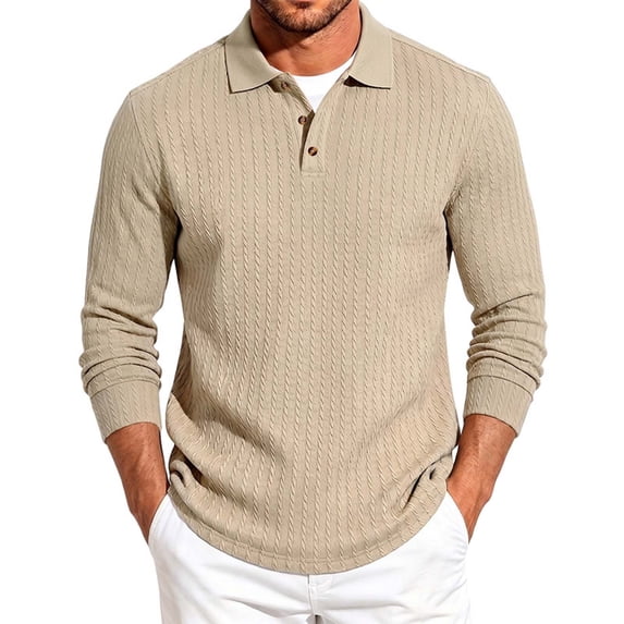 Cmfcve Button Collared Shirts for Men Casual Long Sleeve Knitted Layering Tops Regular Fit Classic Golf Shirts