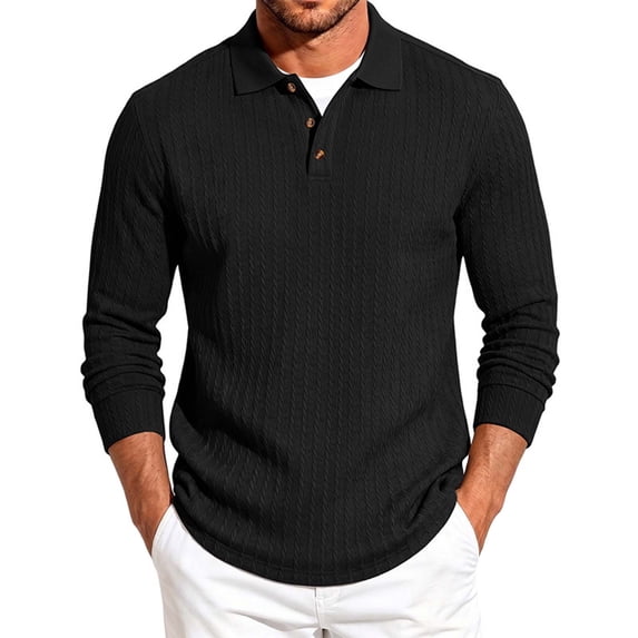 Cmfcve Button Collared Shirts for Men Casual Long Sleeve Knitted Layering Tops Regular Fit Classic Golf Shirts