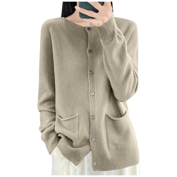 Cmfcve Button Down Cardigan Sweater for Women Lightweight Open Front Sweaters Casual Long Sleeve Knit Tops with Pockets