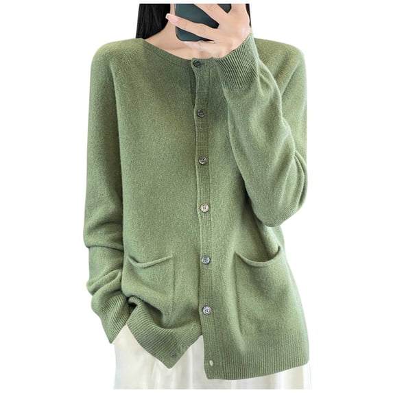 Cmfcve Button Down Cardigan Sweater for Women Lightweight Open Front Sweaters Casual Long Sleeve Knit Tops with Pockets