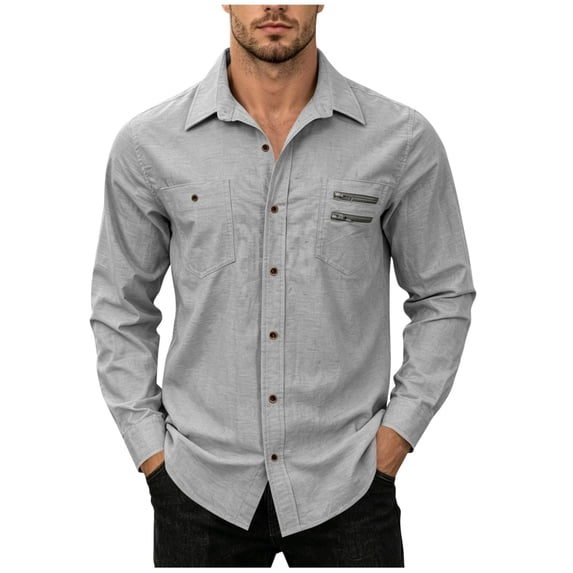 Cmfcve Button Down Shirts for Men Long Sleeve Solid Office Work Tops Lapel Collar Casual Loose Fit Classic Shirts