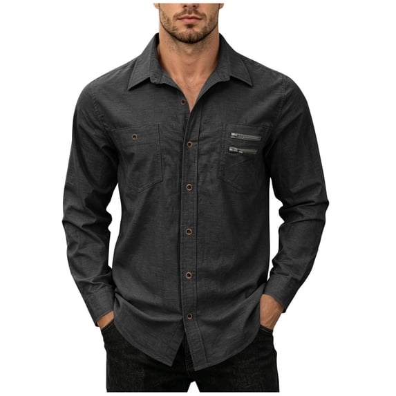 Cmfcve Button Down Shirts for Men Long Sleeve Solid Office Work Tops Lapel Collar Casual Loose Fit Classic Shirts