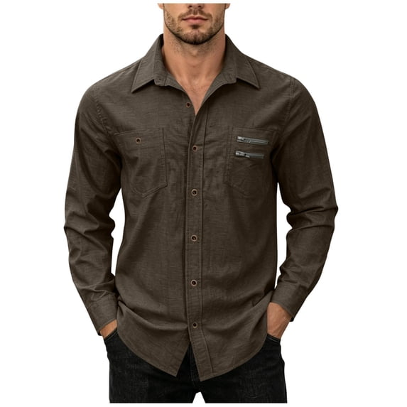 Cmfcve Button Down Shirts for Men Long Sleeve Solid Office Work Tops Lapel Collar Casual Loose Fit Classic Shirts