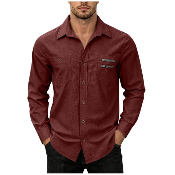 Cmfcve Button Down Shirts for Men Long Sleeve Solid Office Work Tops Lapel Collar Casual Loose Fit Classic Shirts