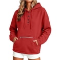 thumbnail image 1 of Cmfcve Button Henley Neck Hoodies for Women Fall Winter Oversized Sweatshirt Drawstring Casual Hooded Pullover Tops, 1 of 6