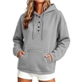 thumbnail image 1 of Cmfcve Button Henley Neck Hoodies for Women Fall Winter Oversized Sweatshirt Drawstring Casual Hooded Pullover Tops, 1 of 6