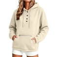 thumbnail image 1 of Cmfcve Button Henley Neck Hoodies for Women Fall Winter Oversized Sweatshirt Drawstring Casual Hooded Pullover Tops, 1 of 6