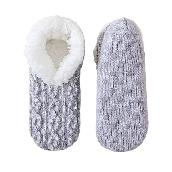 Cmfcve Cable Knit Slipper Socks for Women Soft Sole Fuzzy Sherpa Lining House Socks Non-Slip Dot Gripper Winter Socks