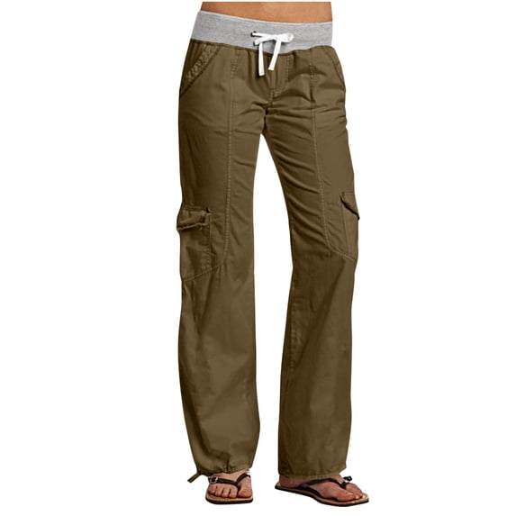 Cmfcve Cargo Pants for Women Solid Color Casual Outdoor Work Pants Straight Travel Camping Sweatpants with Pockets