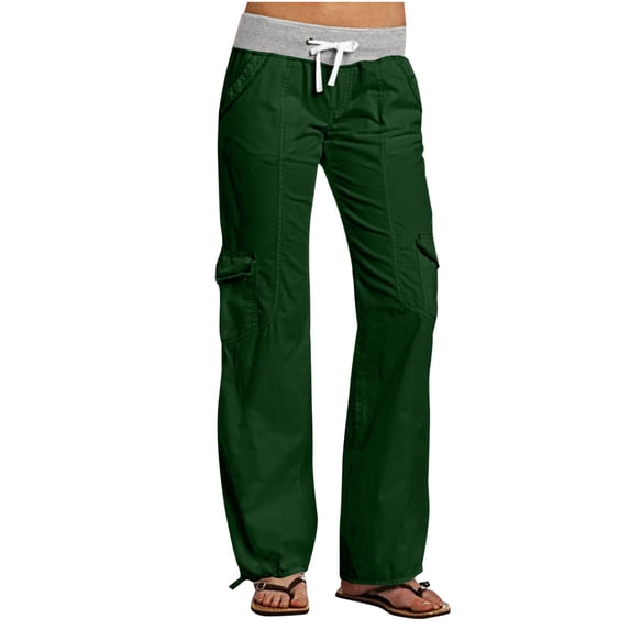 Cmfcve Cargo Pants for Women Solid Color Casual Outdoor Work Pants Straight Travel Camping Sweatpants with Pockets