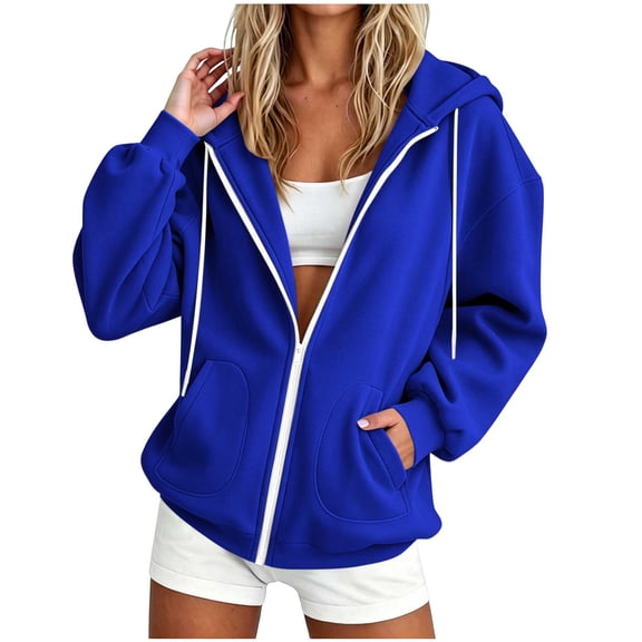 Cmfcve Casual Hooded Jacket for Women Zip up Hoodies Trendy Long Sleeve Fall Winter Hooded Sweatshirts
