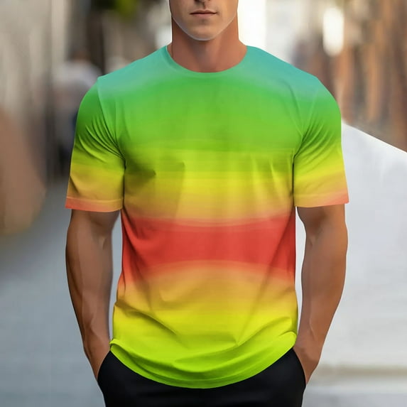 Cmfcve Casual Men's Tees Gradient Color Printed Sports Tops Short Sleeve Pullover Outdoor T-shirt