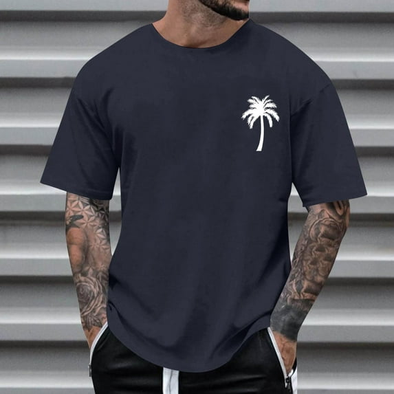 Cmfcve Casual Men's Tees Short Sleeve Round Neck Sports T-shirt Coconut Printed Breathable Outdoor Shirt