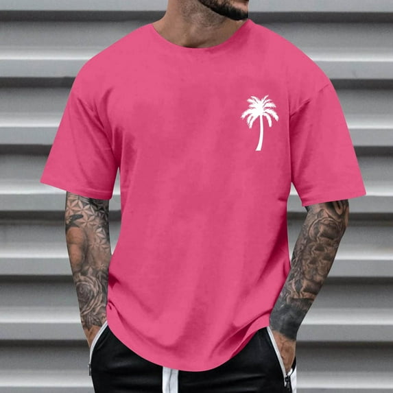 Cmfcve Casual Men's Tees Short Sleeve Round Neck Sports T-shirt Coconut Printed Breathable Outdoor Shirt