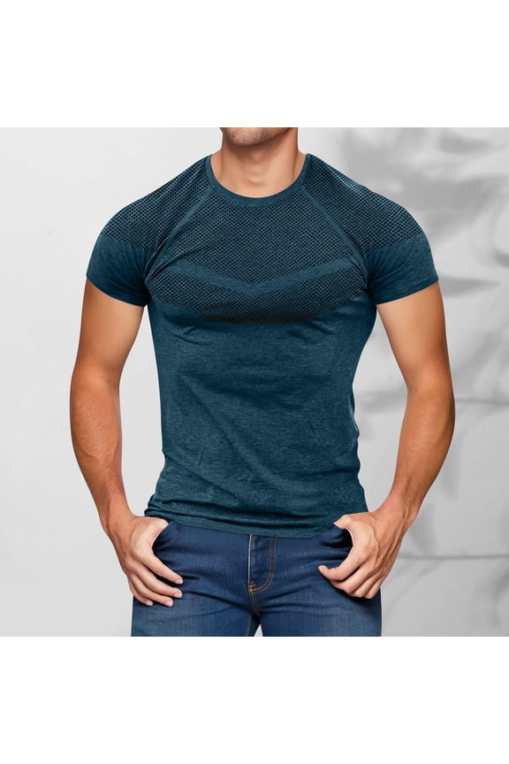Casual Men's Tees Simple Breathable Gym Tops Short Sleeve Round Neck T-shirt