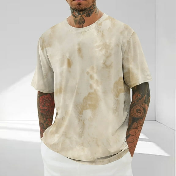 Cmfcve Casual Men's Tees Tie-Dye Crew Neck Sports Tops Breathable Short Sleeve Outdoor T-shirt