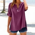 thumbnail image 1 of Cmfcve Cotton Linen Shirts for Women Summer Short Sleeve V-Neck Button Down Tops Dressy Casual Oversized Gauze Tshirts, 1 of 7