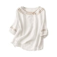 thumbnail image 1 of Cmfcve Peasant Top for Woman Plus Size 3/4 Length Sleeve Cotton Linen Tunic Shirts Solid Color Round Neck Henley T-shirts, 1 of 5