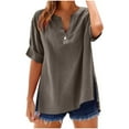 thumbnail image 1 of Cmfcve Cotton Linen Shirts for Women Summer Short Sleeve V-Neck Button Down Tops Dressy Casual Oversized Gauze Tshirts, 1 of 7