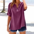 thumbnail image 1 of Cmfcve Cotton Linen Shirts for Women Summer Short Sleeve V-Neck Button Down Tops Dressy Casual Oversized Gauze Tshirts, 1 of 7