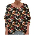 thumbnail image 1 of Cmfcve Woman Peasant Top 3/4 Length Sleeve Bohemian Crop Top Shirt Loose Print Cotton Linen Tunic Blouse, 1 of 5