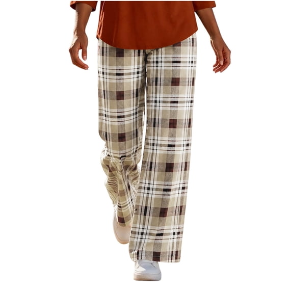 Cmfcve Checkered Wide Leg Pants for Women High Waist Plaid Pajama Pants Baggy Daily Casual Pants