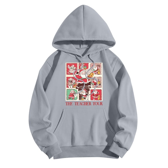 Cmfcve Christmas Sweatshirt for Woman Plus Size Classic Santa Claus Ugly Print Holiday Pullover Teen Girls Long Sleeve Outfits Top with Pocket