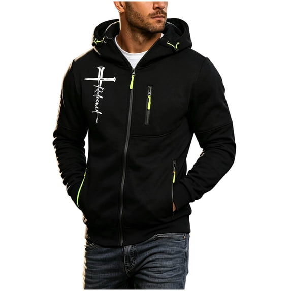Cmfcve Cross Graphic Hoodies for Men Casual Long Sleeve Hooded Jackets Fall Lightweight Sweatshirts Outerwear