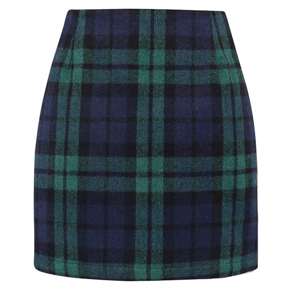 Cmfcve Fall Winter Plaid Mini Skirt for Women High Waist Bodycon Pencil Skirt Fashion Side Zipper Casual Wool Blend Skirt